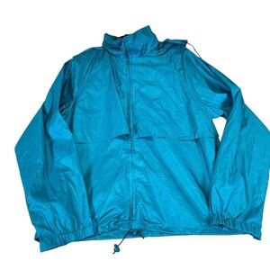 Retro 80s-90s Eddie Bauer men’s windbreaker jacket teal blue large fold up hood